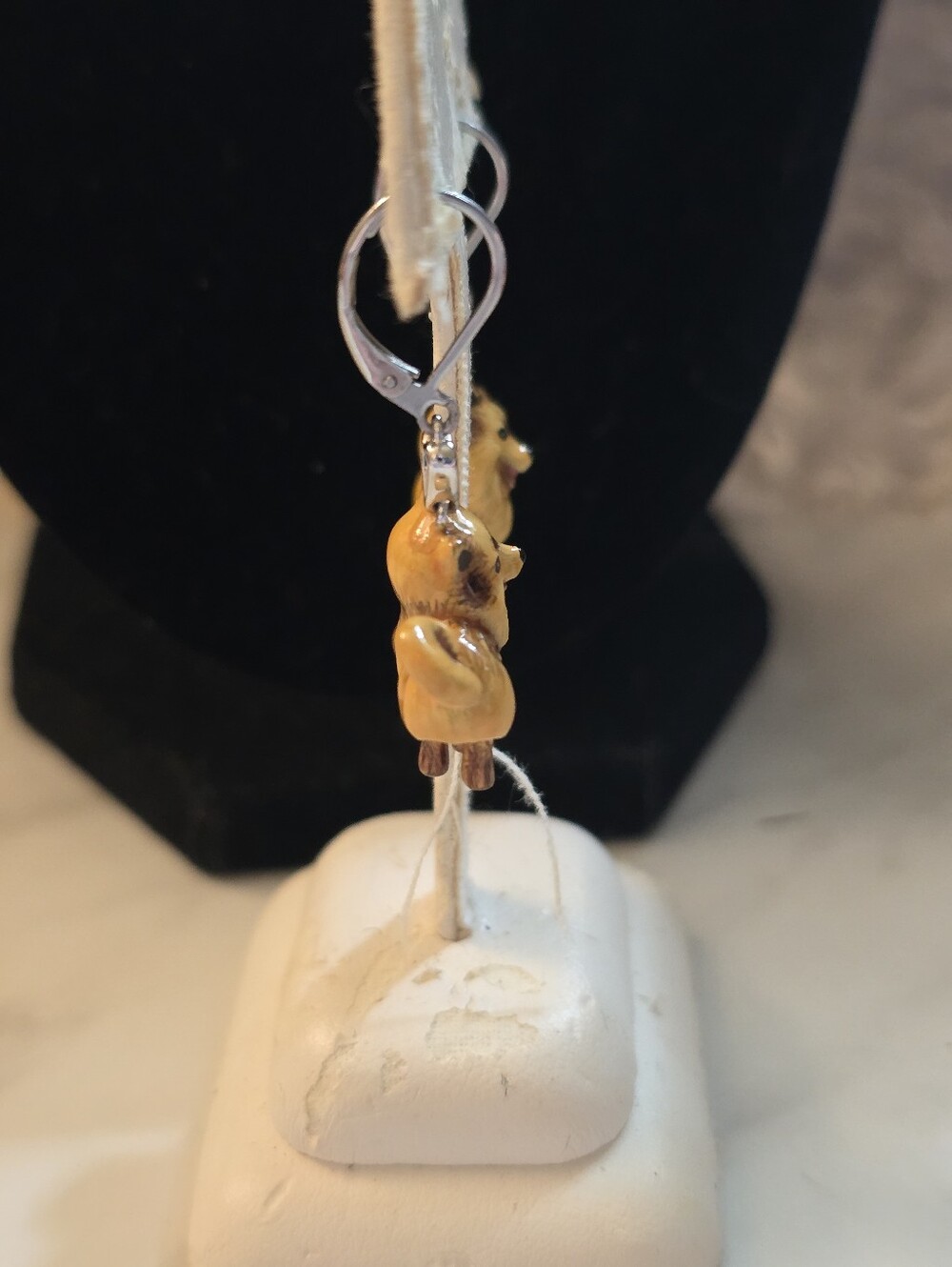 Cute 3D Pomeranian Dog Dangle Earrings - Yellow/Brown - Picture 5 of 8